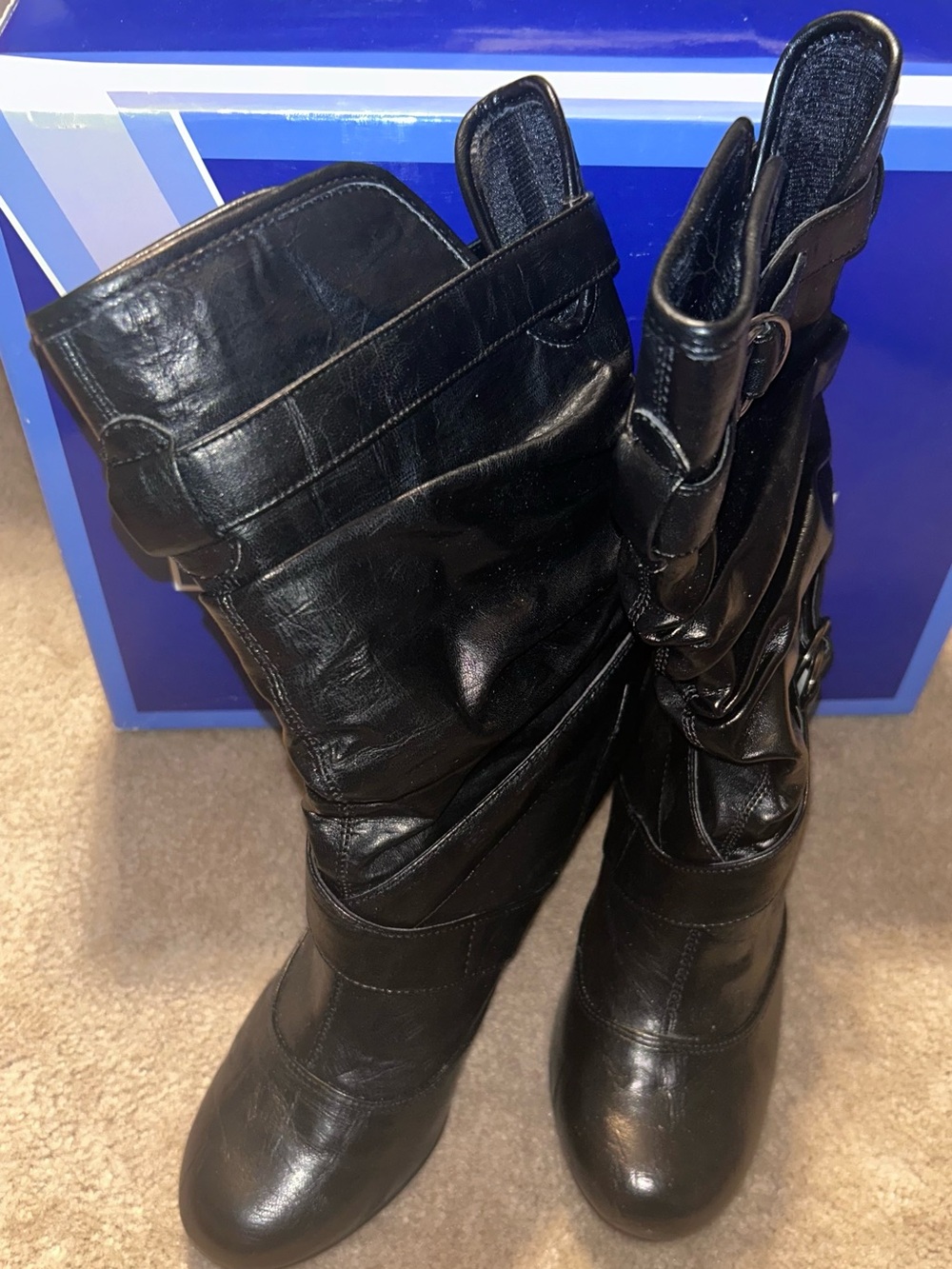 Black Mid-Calf Buckle Boots